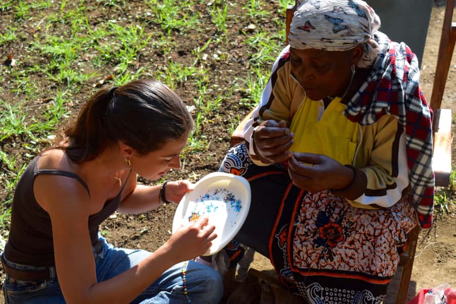 Arusha: Maasai-style Beaded Jewelry Lesson - Making jewelry at Mama Aziz Homestay