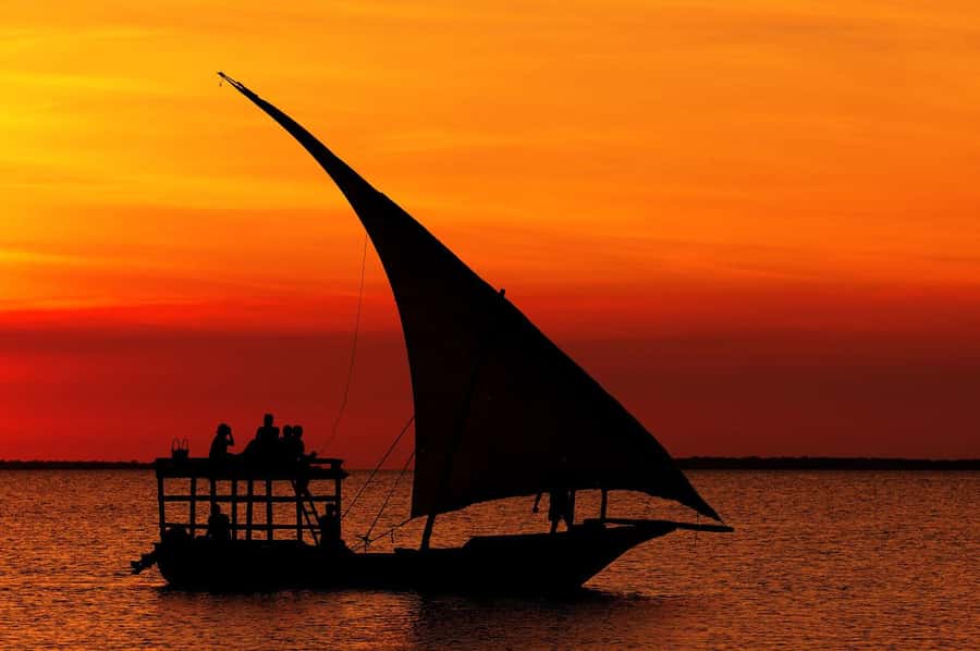 Sunset Dhow from Kendwa/Nungwi Magic Hour on the Ocean - A wooden dhow and an open view of the Indian Ocean